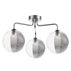 3 Light Semi Flush In Polished Chrome With GL19 Smoked & Clear Ribbed Glass Shade