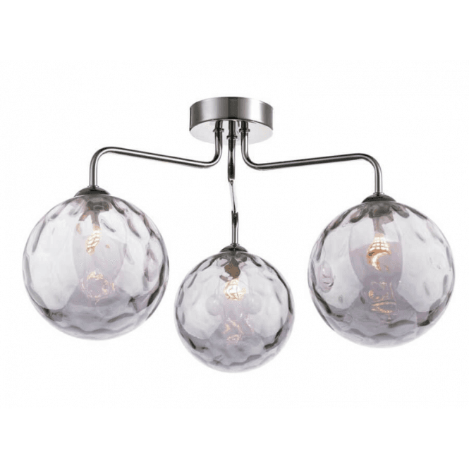 FEYA 3 Light Semi Flush in Polished Chrome with Smoked Dimpled Glass Shades