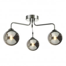 3 Light Semi Flush In Polished Chrome With GL1 Smoked Glass Globe Shade