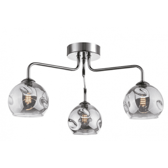 FEYA 3 Light Semi Flush in Polished Chrome with Smoked Organic Glass Shades
