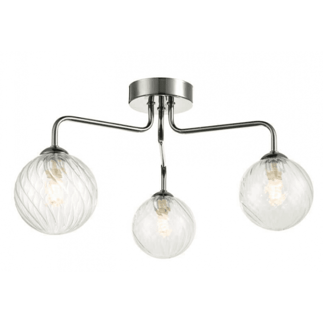FEYA 3 Light Semi Flush in Polished Chrome with Twisted Glass Globe Shades