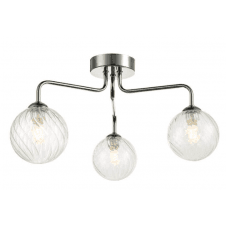 3 Light Semi Flush In Polished Chrome With GL3 Twisted Glass Globe Shade