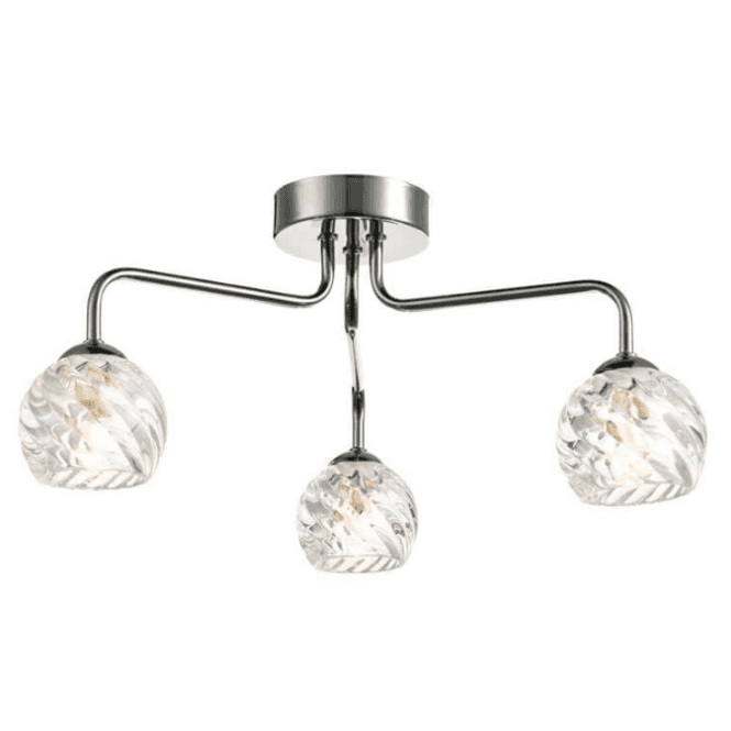 FEYA 3 Light Semi Flush in Polished Chrome with Twisted Open Glass Shades