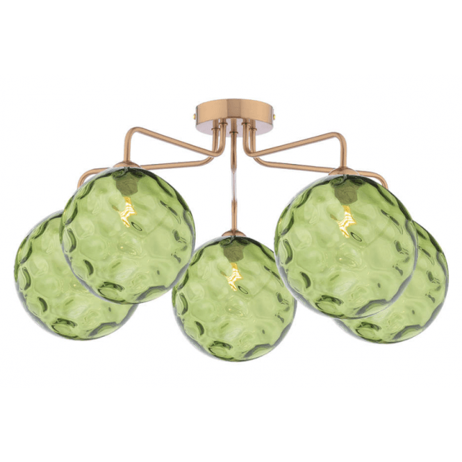 FEYA 5 Light Semi-Flush | Antique Bronze & Green Dimpled Glass