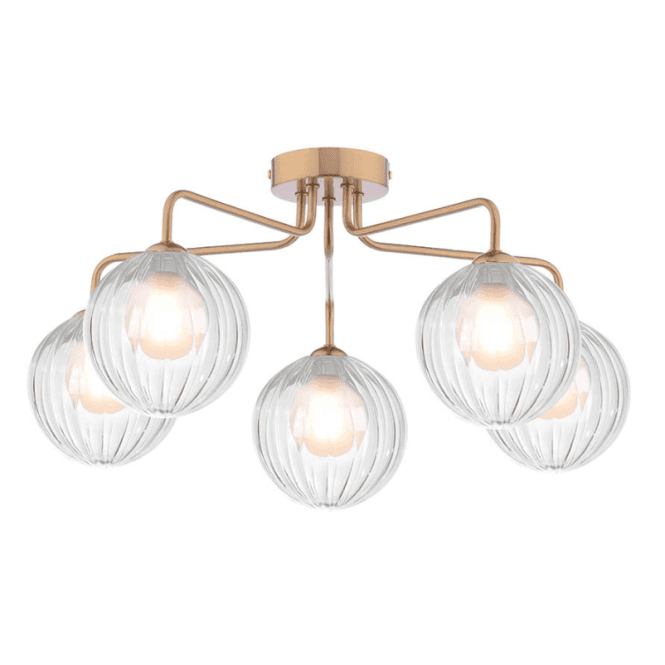 FEYA 5 Light Semi-Flush | Antique Bronze With Opal & Ribbed Glass