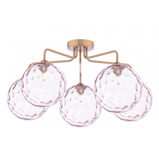 FEYA 5 Light Semi-Flush | Antique Bronze With Pink Dimpled Glass