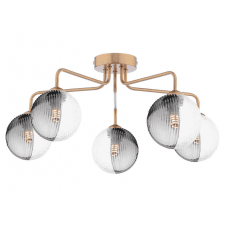 FEYA 5 Light Semi-Flush finished in Antique Bronze With Smoked & Clear Ribbed Glass (10cm)