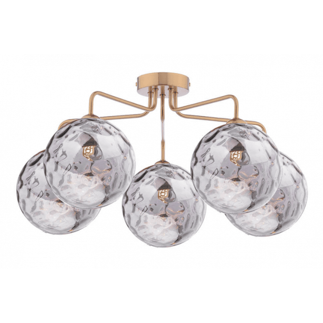FEYA 5 Light Semi-Flush | Antique Bronze With Smoked Dimpled Glass