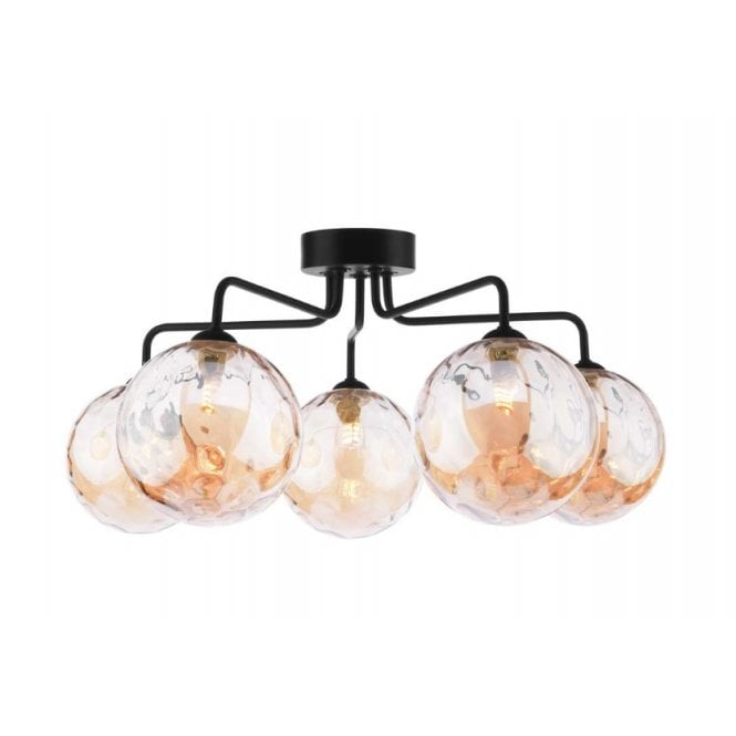 FEYA Black 5 Light Semi Flush Ceiling Light with Champagne Dimpled Glass Shade