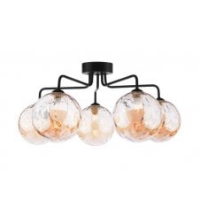 Black 5 Light Semi Flush Ceiling Fixture With GL11 Champagne Dimpled Glass Shade