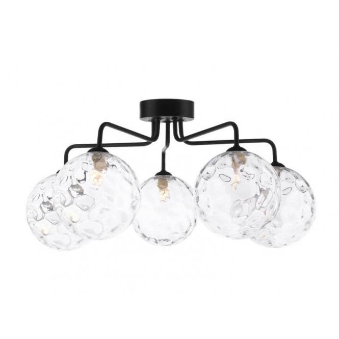 FEYA Black 5 Light Semi Flush Ceiling Light with Clear Dimpled Glass Shade