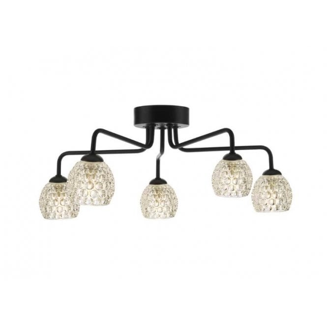 FEYA Black 5 Light Semi Flush Ceiling Light with Dimpled Glass Shade