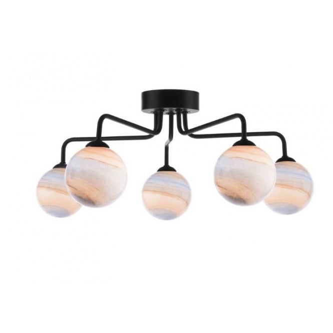 FEYA Black 5 Light Semi Flush Ceiling Light with Large Planet Art Glass Globe Shade (10cm)