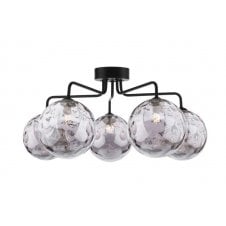 Black 5 Light Semi Flush Ceiling Fixture With GL10 Smoked Dimpled Glass Shade