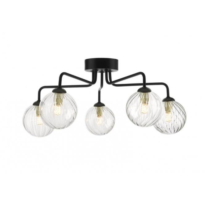 FEYA Black 5 Light Semi Flush Ceiling Light with Twisted Glass Globe Shade