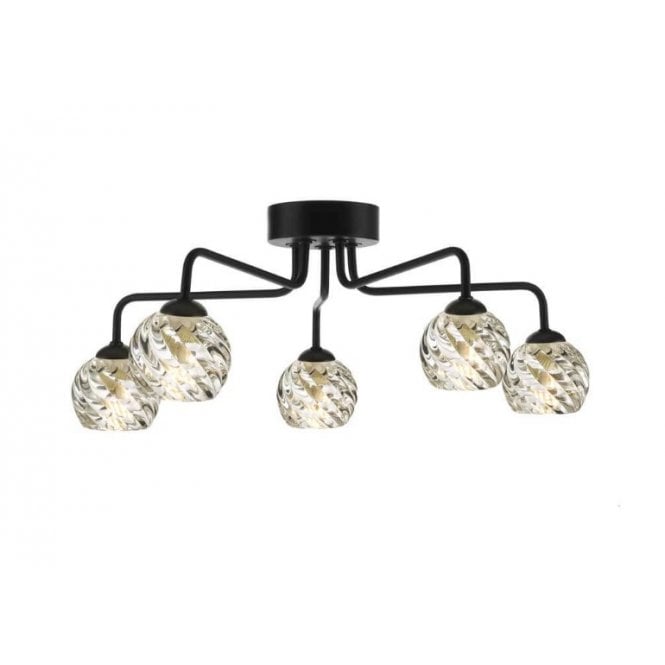 FEYA Black 5 Light Semi Flush Ceiling Light with Twisted Open Glass Shade