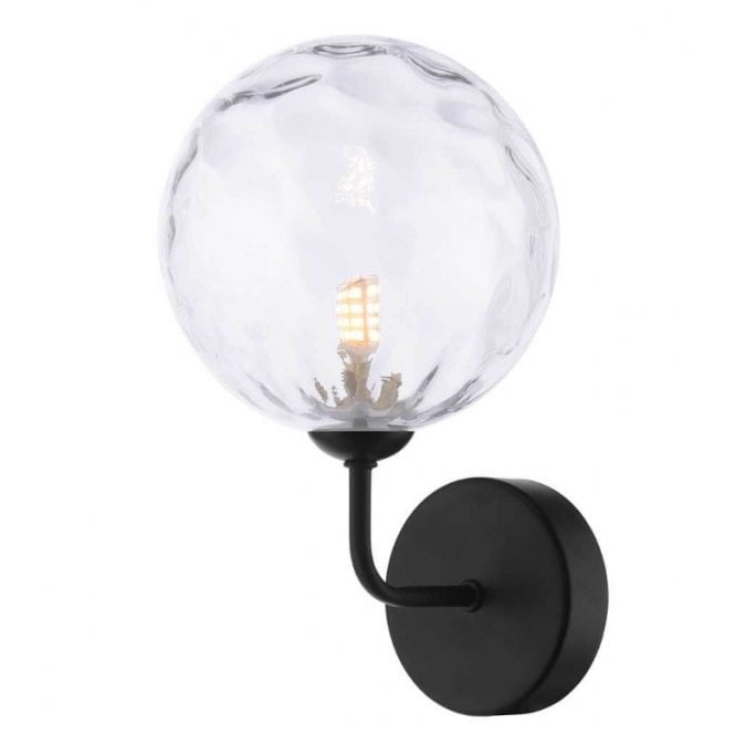 FEYA Black Wall Light with Clear Dimpled Glass Shade