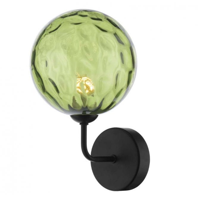 FEYA Black Wall Light with Green Dimpled Glass Shade