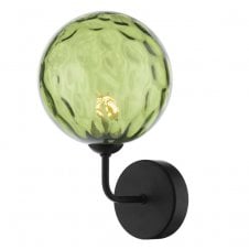 Black Wall Light With GL14 Green Dimpled Glass Shade