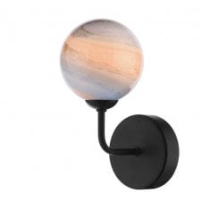 Black Wall Light With GL7L Large Planet Art Glass Globe Shade