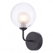 Black Wall Light With GL20 Opal & Clear Ribbed Glass Shade