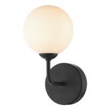 Black Wall Light With GL2 Opal Glass Globe Shade