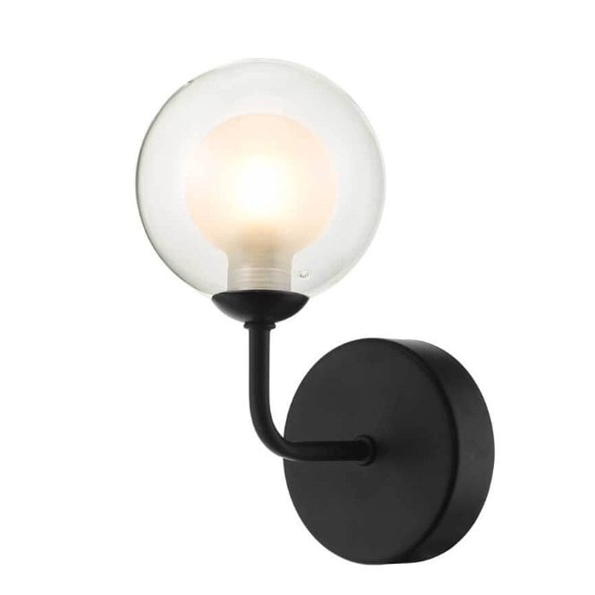 FEYA Black Wall Light with Opal Inner and Clear Glass Globe Shade
