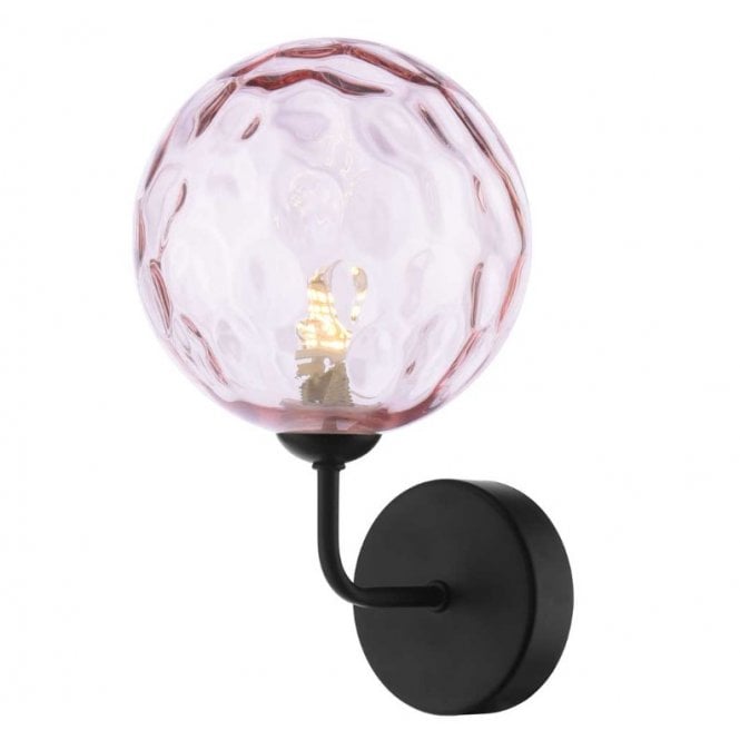 FEYA Black Wall Light with Pink Dimpled Glass Shade