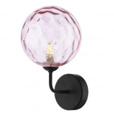 Black Wall Light With GL13 Pink Dimpled Glass Shade