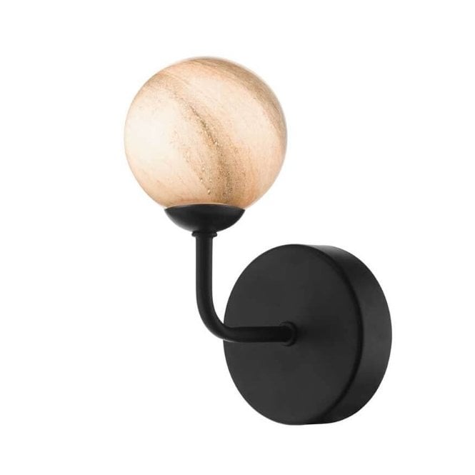 FEYA Black Wall Light with Planet Glass Globe Shade (8cm)