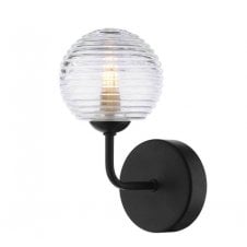 Black Wall Light With GL8 Ribbed Glass Globe Shade