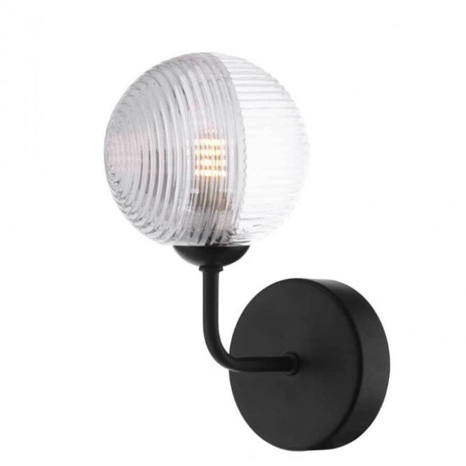 FEYA Black Wall Light with Smoked & Clear Ribbed Glass