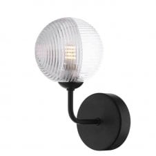 Black Wall Light With GL18 Smoked & Clear Ribbed Glass