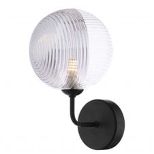 Black Wall Light With GL19 Smoked & Clear Ribbed Glass Shade