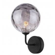 Black Wall Light With GL10 Smoked Dimpled Glass Shade