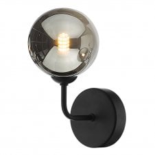 Black Wall Light With GL1 Smoked Glass Globe Shade