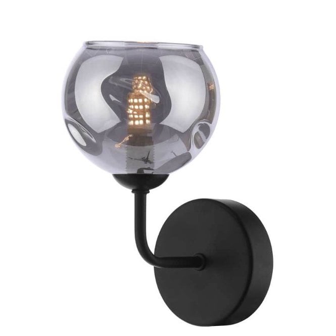 FEYA Black Wall Light with Smoked Organic Glass Shade