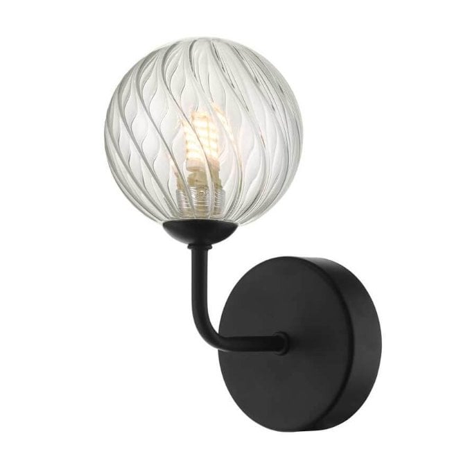 FEYA Black Wall Light with Twisted Glass Globe Shade