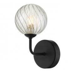 Black Wall Light With GL3 Twisted Glass Globe Shade