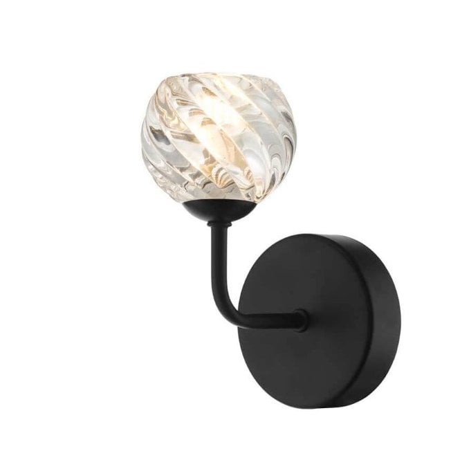 FEYA Black Wall Light with Twisted Open Glass Shade