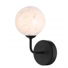 Black Wall Light With GL17 White Confetti Glass Shade