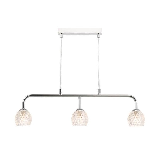 Feya Chrome 3 Light Pendant Bar with Dimpled Glass Shades