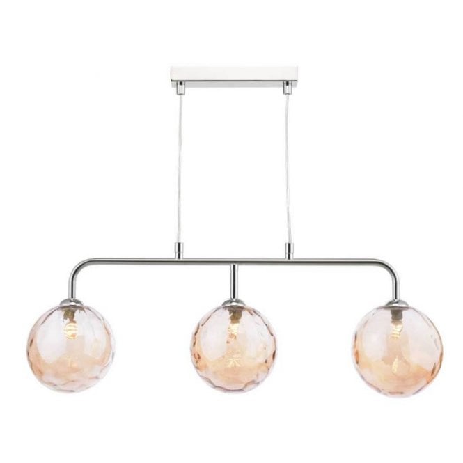 FEYA Chrome 3 Light Pendant Bar with GL11 Champagne Dimpled Glass Shade