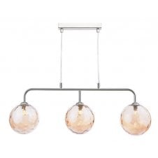 Chrome 3 Light Pendant Bar With GL11 Champagne Dimpled Glass Shade