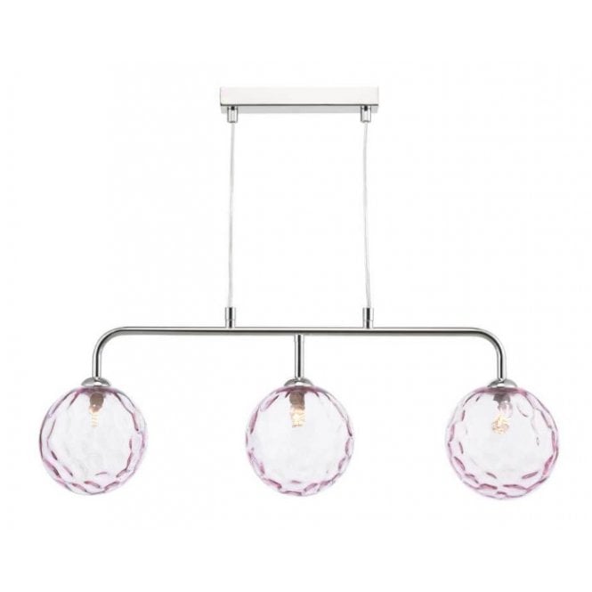 FEYA Chrome 3 Light Pendant Bar with GL13 Pink Dimpled Glass Shade