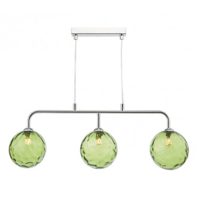 FEYA Chrome 3 Light Pendant Bar with GL14 Green Dimpled Glass Shade