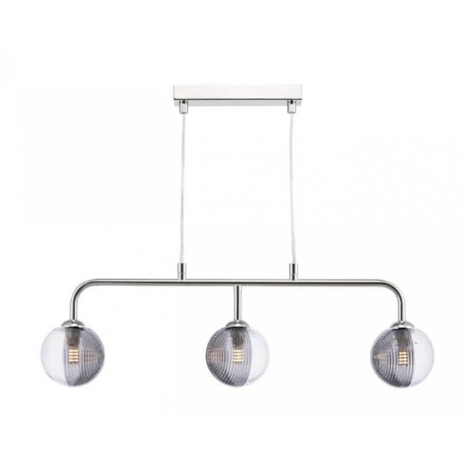 FEYA Chrome 3 Light Pendant Bar with GL18 Smoked & Clear Ribbed Glass