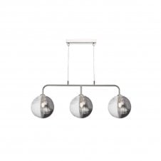 FEYA Chrome 3 Light Pendant Bar with GL19 Smoked & Clear Ribbed Glass Shade