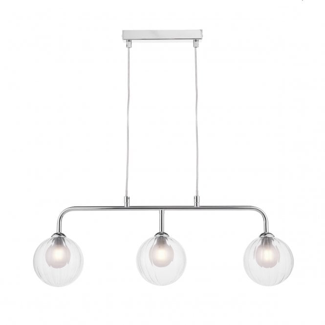 FEYA Chrome 3 Light Pendant Bar with GL20 Opal & Clear Ribbed Glass Shade