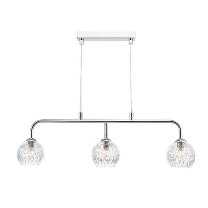 Feya Chrome 3 Light Pendant Bar with Inner Wire Glass Globe Shades
